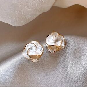 Anthropologie Pearl-Accent Gold Swirl Floral Stud Earrings